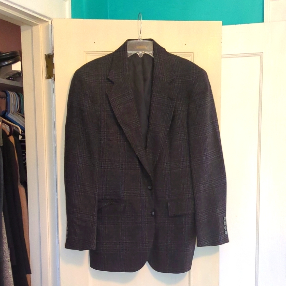 Vintage Wool Navy Blue Tweed Blazer 40R